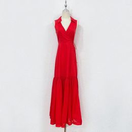 Casual Dresses Fyion Runway Designer Summer Dress Women 2023 Trendy Fashion Red Long Vintage Vestidos Party Vacation V-Neck Sleeveless