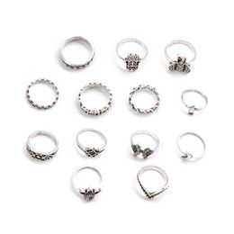 Vintage gold and silver crown jewelry big palm elephant 13 piece set ring female knuckle sun and moon elephant fatima rhinestone j306s