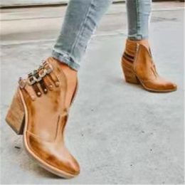 Boots Botas Mujer 2023 Female Autumn Winter PU Leather Cowboy Ankle Buckle Women Wedge High Heel Booties Punk