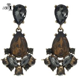 YaYi Jewellery New Brown Glass Grey Rhinestone Dangle Crystal Earring Women's Fashion Ancient Gold Colour Gem Earrings 1165201d