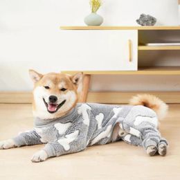 Dog Apparel Pet Jumpsuit Printing One Piece Keep Warm Flannel Bone Pattern Pyjamas For Indoor Clothes Puppy