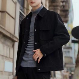 Men's Jackets Modern Work Jacket For Men Casual Solid Colour Cardigan With Turn-down Collar Pockets Fall Winter Jeans