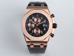 sport luxury men's watch ap26470 rose gold black face automatic mechanical movement full chrono work sapphire glass diameter 42mm leather strap