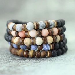 Strand 8mm Antique Handmade Natural Stone Beads Lava Bracelet Charms Wooden Mens Buddha Braclet For Yoga Jewelry Accessories