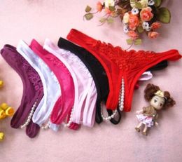 Women Open Crotch pearl Lace Thong Beads Sexy Underwear Erotic Lingerie Sexy Appeal Intimates Bandage Belt Crotchless Panties2303352