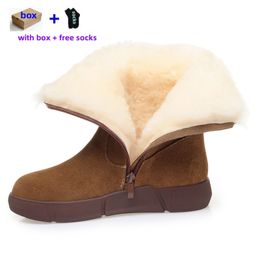 Designer esterno grandi scarpe da neve invernali Stivali da neve pelliccia pelliccia di pelliccia soffice booties caviglia per ragazze nere moca