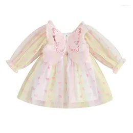 Girl Dresses Baby Girls Clothes Kids Sweet Heart Print Tulle Birthday Princess Dress Long Sleeve Elegant Children Costume Vestidos