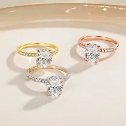 Cluster Rings 3ct Official 925 Sterling Silver Engagement For Women Oval Cut Cubic Zircon Wedding Promise Fine Jewelry