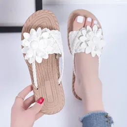 Slippers Women Flower Beach Solid Colour Sandals Korean Style Anti-slip Lightweight Flip-flops Casual Shoes Sapato Feminino