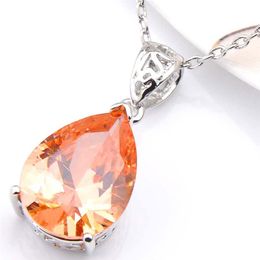 Luckyshine Excellent Shine Drop Champagne Morganite Gemstone Silver Pendants Necklaces Cubic Zirconia for Holiday Wedding Party 102437