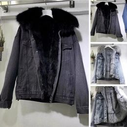 Women Winter Clothes Vintage Cotton Thick Warm Denim Coat Jacket Oversized Loose Fur Collar Plus Velvet Jean Parkas 231222