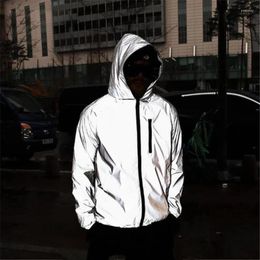 Men's Jackets Hooded Reflective Jacket Men Spring Waterproof Windbreaker For Boy Male Quality Hiphop Mens Varsity Coats Plus Size 2023