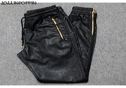 Men Joggers Faux Leather Jogger Pants Side Zipper Hip Hop PU Leather Harem Pants Zippered Leg Opening Pants Drawstring Waist 201112797489