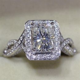 Fashion Jewelry Women Engagement Jewelry Princess cut Gem 5A Zircon stone 10KT White Gold Filled Wedding Band Ring Sz 5-11238q