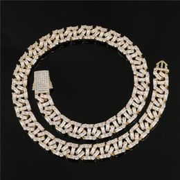 Chains DRIP 10MM Cubic Zirconia Heavy Cuban Chain Baguette Bling Iced Out Brass Necklace Men White Gold Plated Jewellery Choker2649