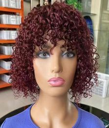 Brazilian Remy Jerry Curly Human Hair Wigs with Bangs 150 Full Machine Made Short Wig 99J Natural Colour For Women2428283