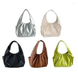 Duffel Bags Ladies Soft PU Faux Leather Armpit Handbag Trendy Solid Colour Tote For Women Underarm Pleated Shoulder Bag