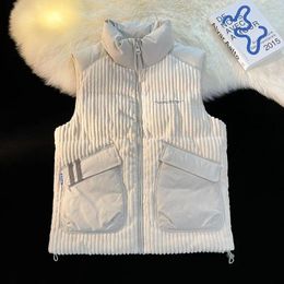 Men's Vests L-4XL Mens Casual Coats Autumn Winter Male Waistcoats Stand Collar Zipper Loose Fashion Corduroy Outerwear Clothes H89