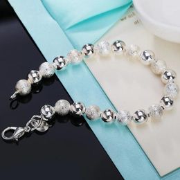 Strand 925 Sterling Silver Retro 8M Sandy Light Beads Bracelet For Women Wedding Engagement Party Jewelry