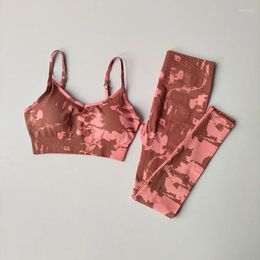 Active Sets Tie Dyed Sports Fitness Underwear Set Running High Waisted Leggings Slimming Bras Breathable Quick Drying Yoga Pants