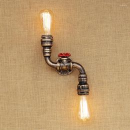 Wall Lamp Retro Vintage Industrial Water Pipe 2 Lights Iron Rust Bending Light For Living Room Bedroom Restaurant Bar E27 Switch