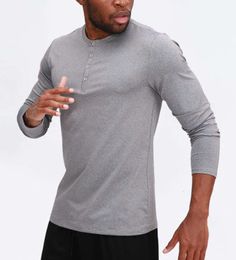 Lu Men Yoga Outfit Sports Long Sleeve T-shirt Mens Sport Style Collar button Shirt Training Fitness Clothes Elastic Quick Dry Wear980