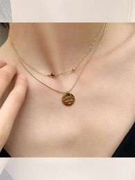 Multi layered necklace with women's round brand ins cool and minimalist pendant elegant steel mesh red collarbone chain