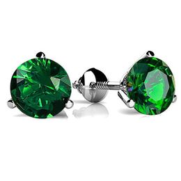 Stud Classic Round Emerald Screw Back Earrings 925 Sterling Silver Green Crystal Zircon For Women Jewellery Wedding Gifts265E