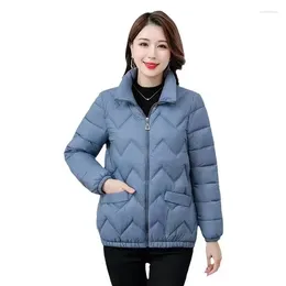 Women's Trench Coats Winter Jacket Short Standing Collar Cotton-padded Loose Lightweight Warm Parkas Casual Pockets Cotton