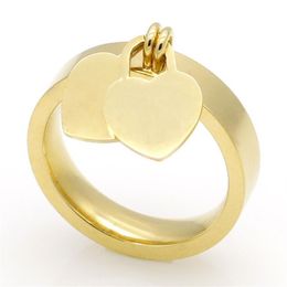 fashion jewelry 316L titanium gold-plated heart-shaped rings T letter letters double heart ring female ring for woman 3 color314G