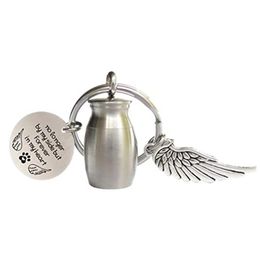 Mini Key rings Cremation Urn Keychain with Wing and Round tags for Memorial Ashes Holder Keepsake Dog Cat Pets Human Jewelry Gift 257J