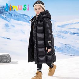 Dimusi Winter Children Pasted Coats Boy's Middlong Grustowana ciepła kurtka z kapturem moda Dziewczyny Dziewczyny Thermal Down Ubranie 14Y 231222