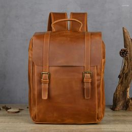 Backpack Retro Crazy Horse Leather Men's Head Layer Cowhide Large Capacity Travel 15" Computer Laptop