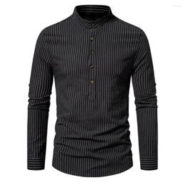 Men's Casual Shirts Unique Button-up Shirt Striped Slim Fit Business With Stand Collar Long Sleeve Breathable Formal For Fall Men