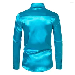 Men's Casual Shirts Solid Colour Shirt Smooth Silky Satin Formal Business With Long Sleeve Turn-down Collar For Club Party Or Office Wear