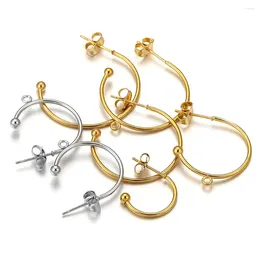 Hoop Earrings 10pcs Stainless Steel Gold-plated C-shaped Earring Hook Ball Bead Welding Pin For DIY Handmade Jewelry Making Material