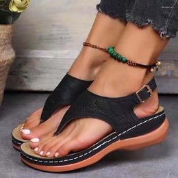 Sandals Summer Orthopaedic Comfort Woman PU Leather Material Solid Colour Thick Sole Roman Style Buckle Strap Fashion Casual Shoes