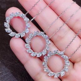 Sun Flower Pendant Stunning Luxury Jewellery 925 Sterling Silver Marquise Cut White Topaz CZ Diamond Gemstones Women Clavicle Neckla266m