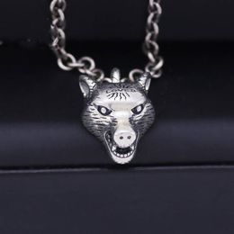 Vintage 925 Sterling Silver Necklace Men's Anger Forest Series Wolf Head Pendant Necklace Wild AJ Men and women couples neckl226m