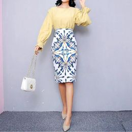 Skirts Retro Printed Skirt Knee Length Commuting Medium Pencil