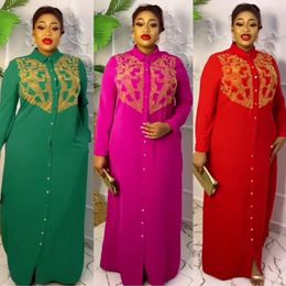 Ethnic Clothing African Dresses For Women Autumn Diamond Elegant Long-sleeved Shirt Dress Fashion Muslim Abaya Evening Party Long Loose