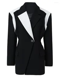 Women's Suits Women Black White Color-block Elegant Blazer Lapel Long Sleeve Jacket Fashion Tide Spring Autumn 2024 1DF076201