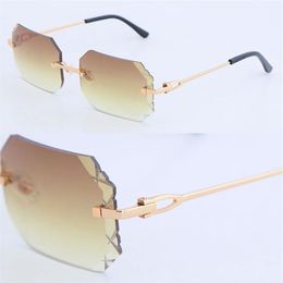 Latest Fashion Metal Large Square Rimless Sunglasses Man Womens Designer Diamond Cut Sun Glasses Protection Outdoor Design Gold Su203L