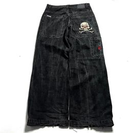 Gothic punk skull pattern embroidered casual jeans for men y2k baggy fashion aesthetic versatile high-waisted wide-leg pants 231222