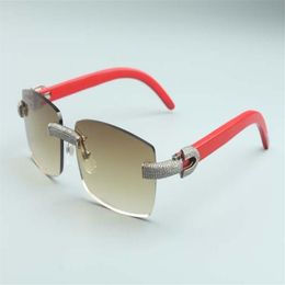 2020 square lenses micro-pave diamonds sunglasses red natural wooden temples M-3524012-e for unisex size56-18-135mm335r
