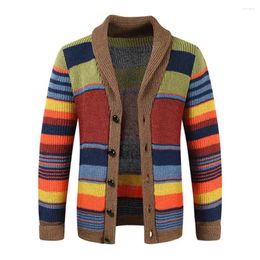 Men's Sweaters Men Sweater Coat Knitted Striped Single-breasted Cardigan Loose Long Sleeve Lapel Buttons Jacket