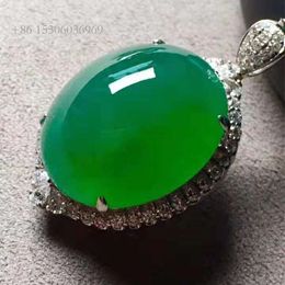 High Quality Jade Gemstone Diamond Jewellery Gold 20X17x10mm Natural Green Jadeite Necklace Pendant Ring Dual Use