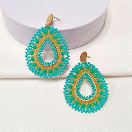 Dangle Earrings Rice Bead Water Drop Innovate Crystal Hollow Out Bohemia Tide Hand Knitting Simple Geometry Alloy Beaded