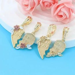 Pendant Necklaces Ruixi Fashion Inseparable Three Colors 14k Gold Plated Friendship Flower Heart Shape Necklace Couple Gift Party