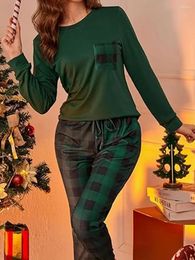 Women's Sleepwear Women Christmas Pyjama Set Long Sleeves Shirt And Elastic Plaid Pants For Loungewear Soft Nightwear